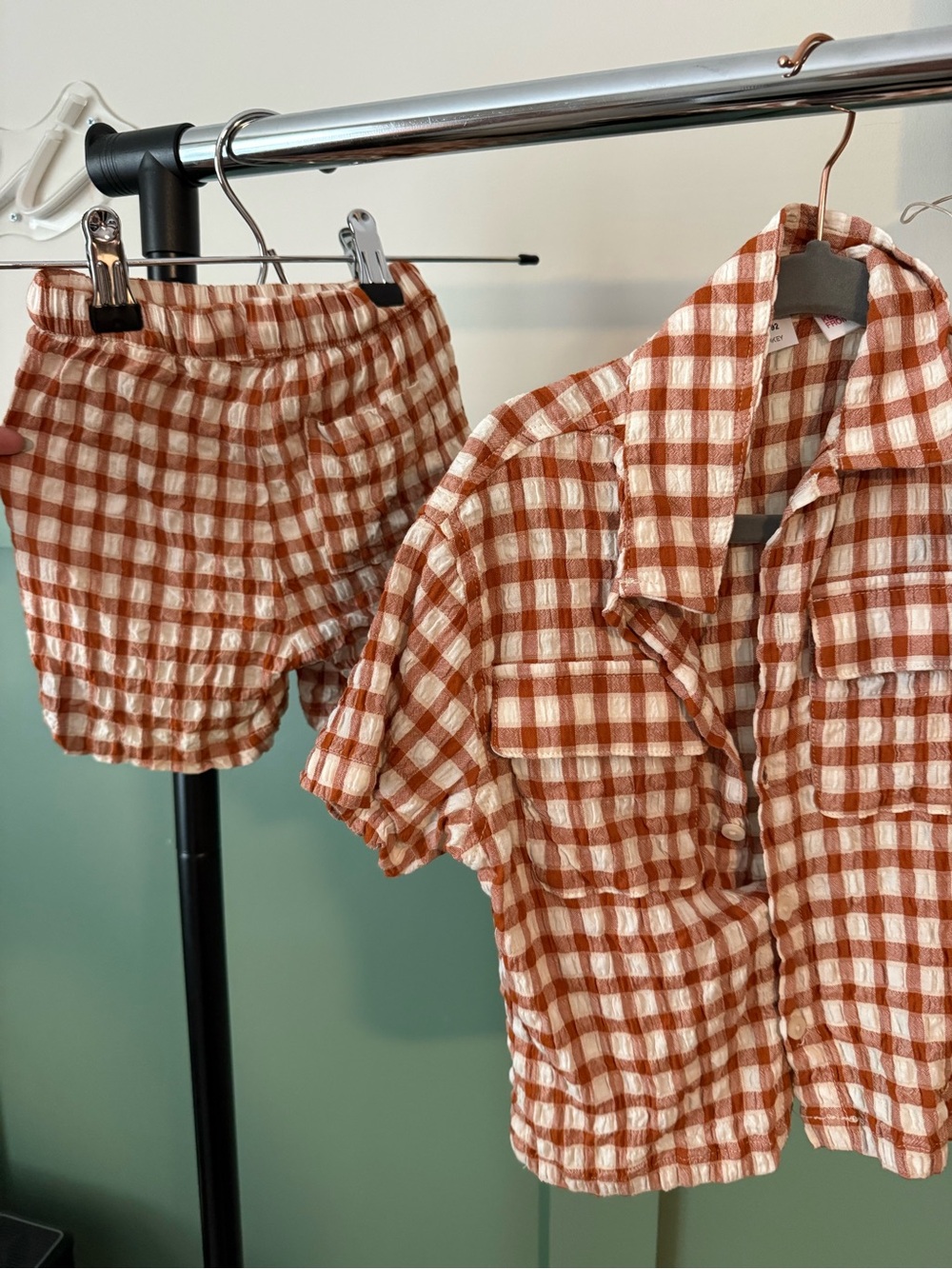 Zara Rust and Cream Gingham kids Shorts set